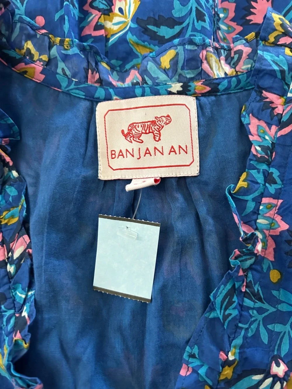 BanJan An Blue Floral Cotton Ruffled Sleeveless Dress **Size S** 🌸🌸 - Picture 6 of 6